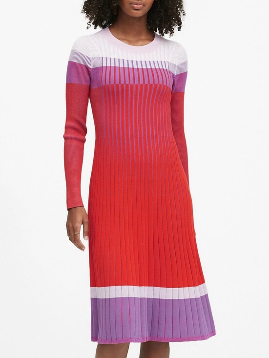 Banana Republic Dresses & Skirts - Banana Republic Ribbed Knit Fit & Flare Sweater Dress Pink Red Purple M